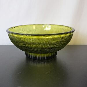 Vintage MCM FTD Artisan Olive Green Glass Bowl